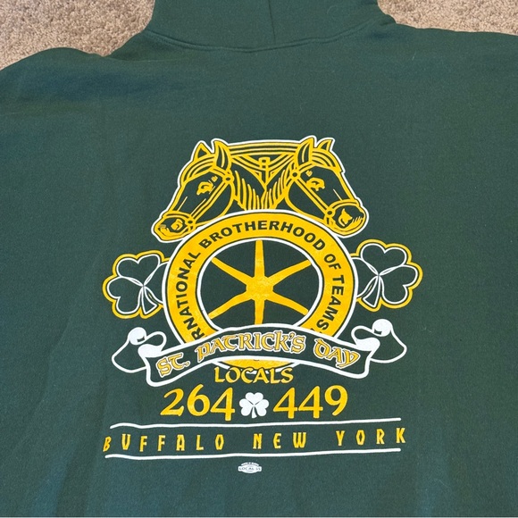 VTG St Patricks Day Locals Hoodie Adult XL Green Pullover Buffalo New York USA - Picture 4 of 12